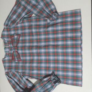 TBBC Girls Beatrice Bow Shirt Red, Green & Blue Plaid. Size 7 NWT